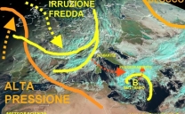 Vortice depressionario in formazione stanotte nel Tirreno, tutto confermato, in arrivo forti nevicate in Adriatico e maltempo al sud