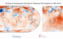 A livello globale il febbraio 2019 è stato il terzo più caldo della serie 1981-2010