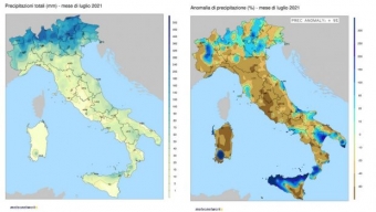 Luglio 2021 in Italia: Pioggia: Quantita’ ed Anomalie.