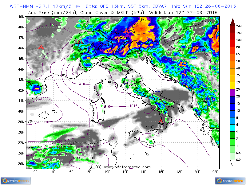 26 GIUGNO 2016 PREVISIONI METEO