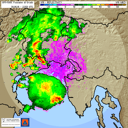 1 LUGLIO 2016 RADAR METEO POSSIBILE TEMPORALE IMPROVVISO SU COSTA E FVG