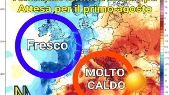 Tipica configurazione barica in Europa favorevole alle ondate di calore sull’Italia centrale e meridionale e sui Balcani.